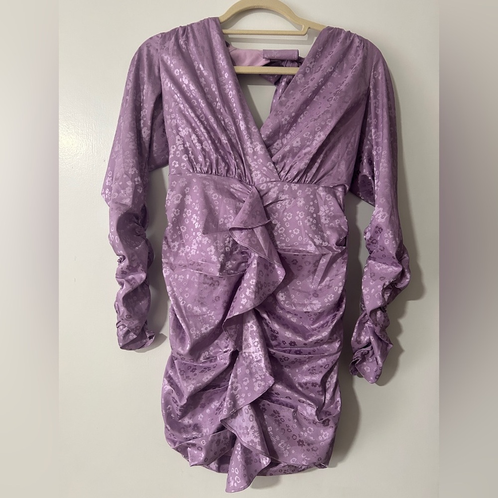 Purple Ruched Long Sleeve Dress